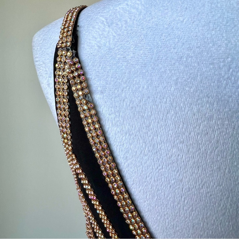 JOVANI Rhinestone Sleeveless V-Neck Deep Back Gold/Black Prom Dress—SZ. 8 - Picture 9 of 17